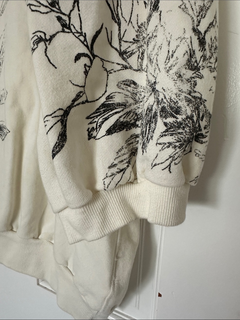 Pilcro Cream Pullover Sweatshirt with Black Botanical & Bird Print - Picture 3 of 4